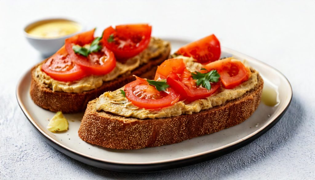 Pan de centeno con hummus y tomate