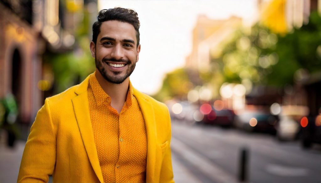 Hombre vestido con ropa de color amarillo