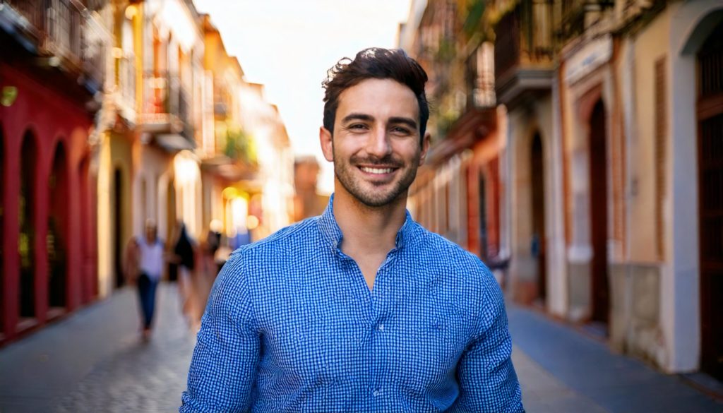 Hombre con camisa azul