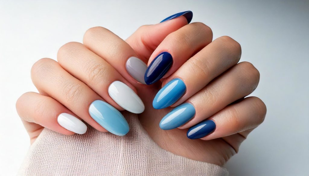 Uñas color gris y azul fríos